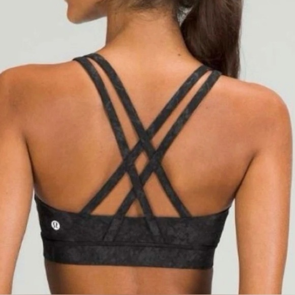 Lululemon Energy Sports Bra Long Line Black Gray Camouflage Size 4 Gym LW2BHES - Picture 1 of 6